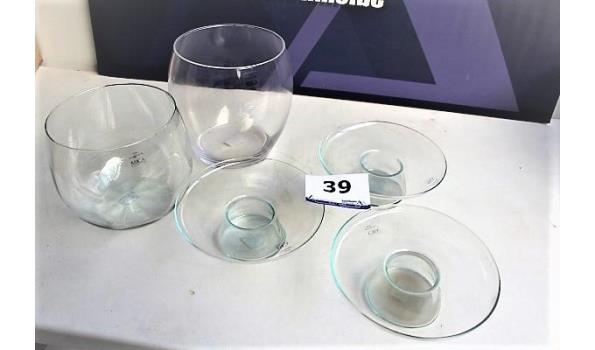 5 diverse glazen vazen